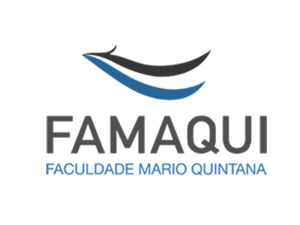 Logo da famaqui na cor azul e branco com a palavra famaqui ao centro